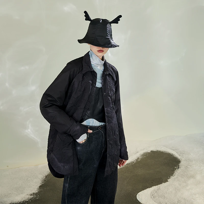 日着原创女装冬季百搭轻薄潮流休闲衬衫式白鸭绒羽绒服女21D6514Y