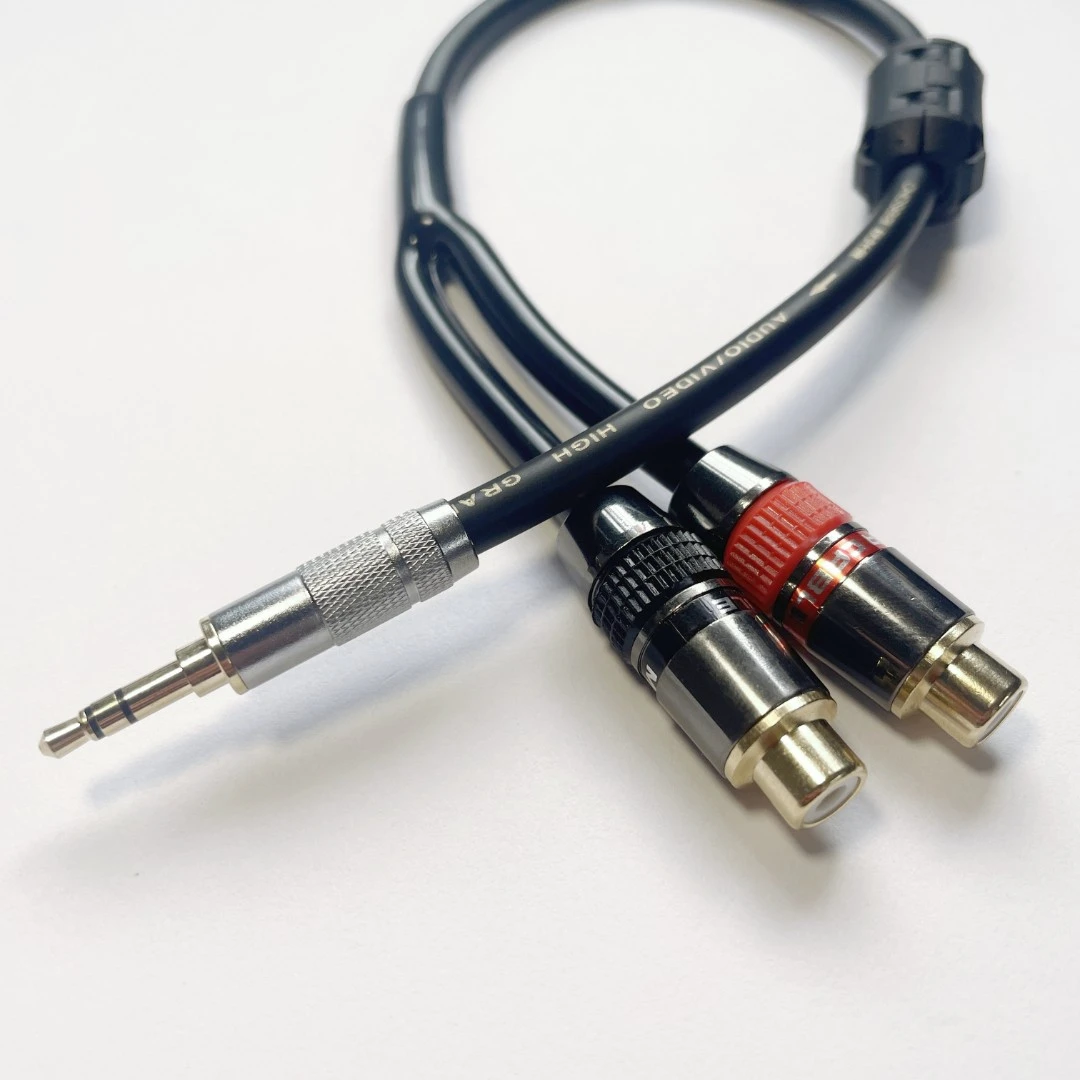 纯铜3.5mm转双莲花母头一分二音频线2rca红白双声道转3.5母转接线