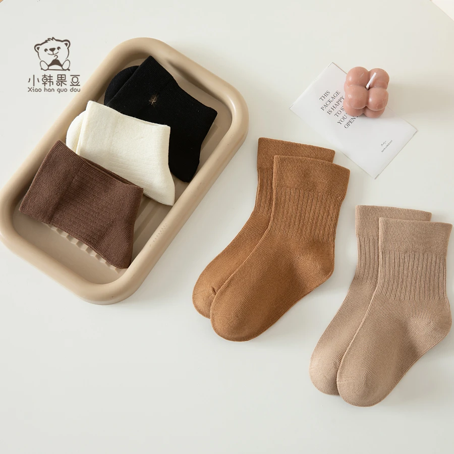 男女童纯棉ins韩版日系秋冬保暖纯色春秋百搭中筒袜长袜1-9岁