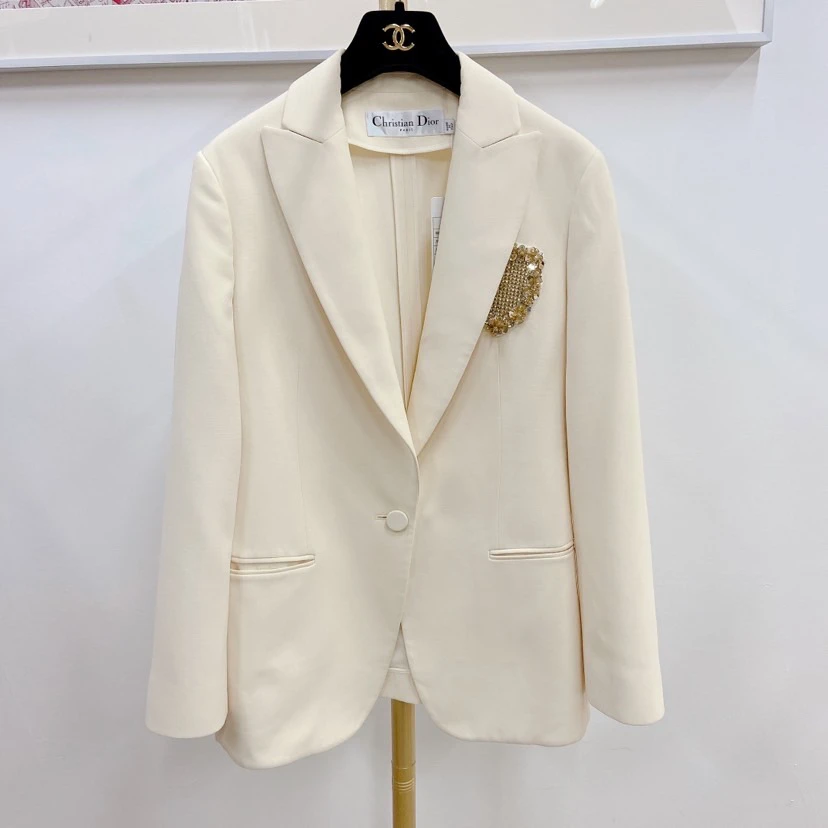 【Dior】#迪奥白色西装盾牌满钻外套/市18900/95新/08160109/黎