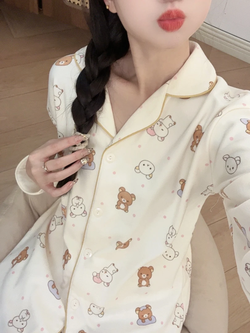 （轻松熊）奶呼呼德绒睡衣女冬季印花可爱卡通长袖保暖家居服套装