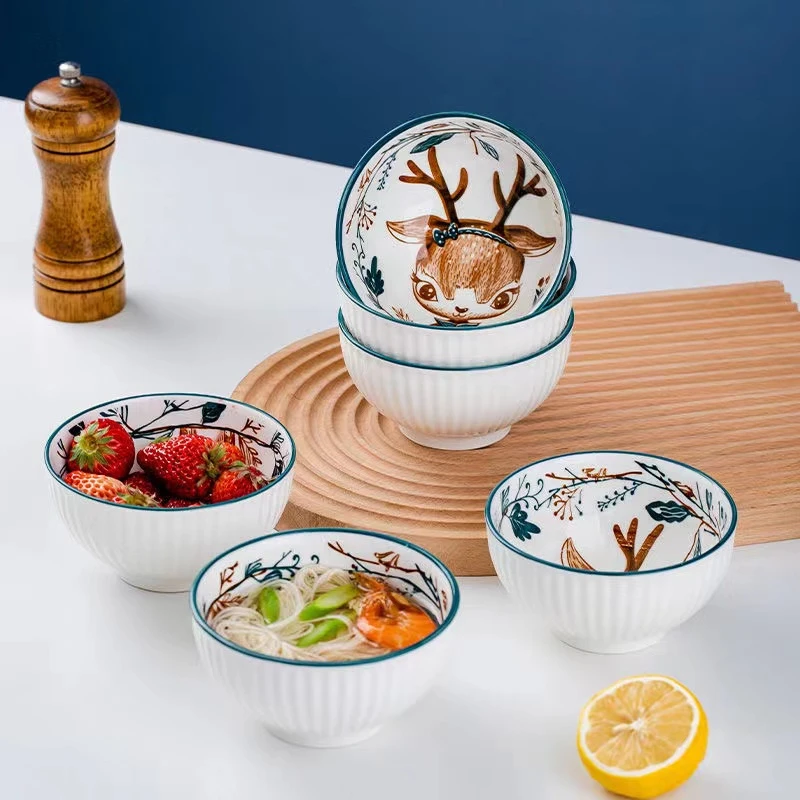【大眼鹿】6个装4.5英寸竖纹米饭碗家用餐具