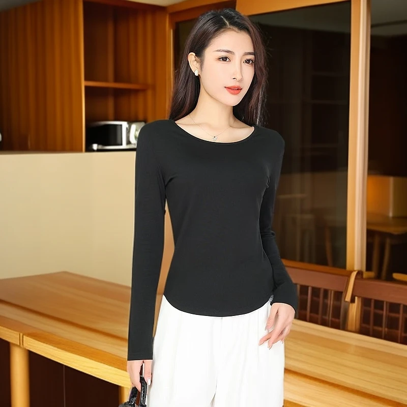 长袖打底衫新款修身显瘦时尚百塔透气潮流春秋黑色新款t恤