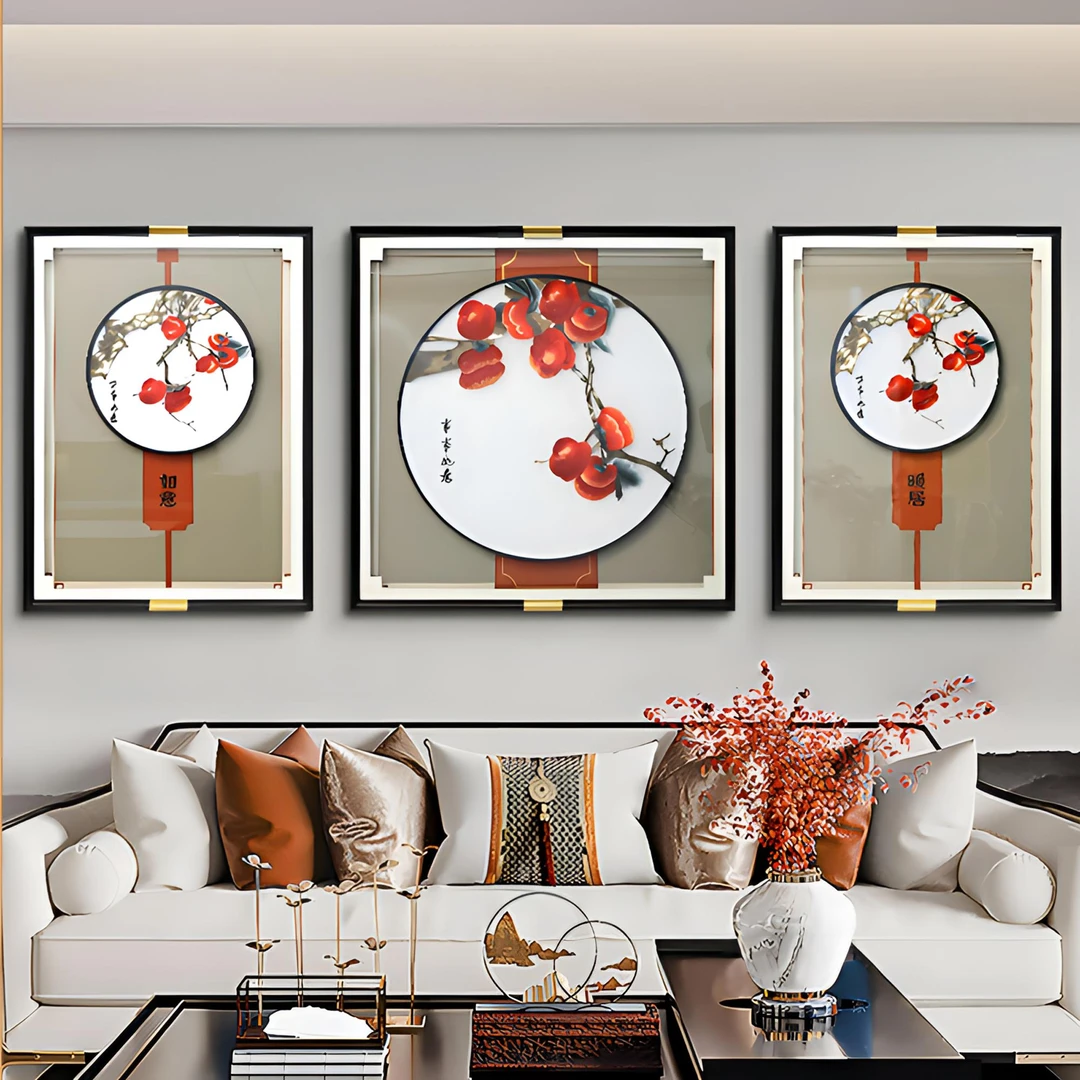 事事如意新中式苏绣装饰沙发背景墙壁画刺绣渐变客厅背景墙挂画