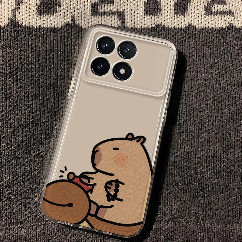 小米红米K70网红卡皮巴拉创意透明不发黄手机壳太空全包软硅胶保