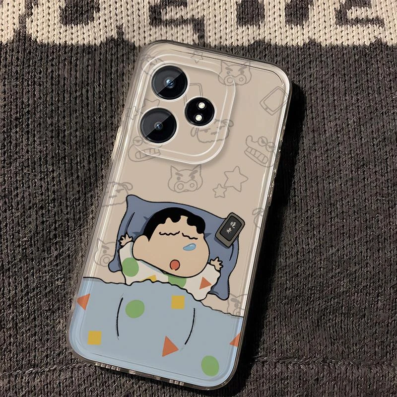 Realme真我GTNeo6SE新款网红睡觉蜡笔小新透明手机壳全包卡通防摔