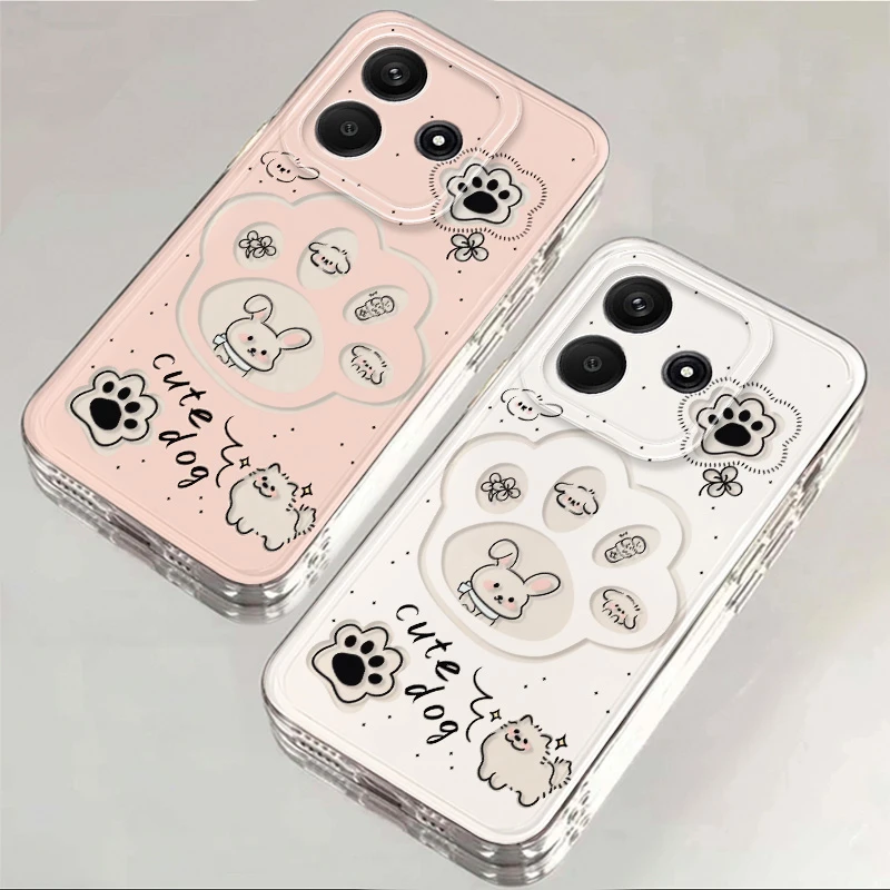 小米红米Note14手机壳粉色镂空猫狗卡通可爱风高级透明软壳全包