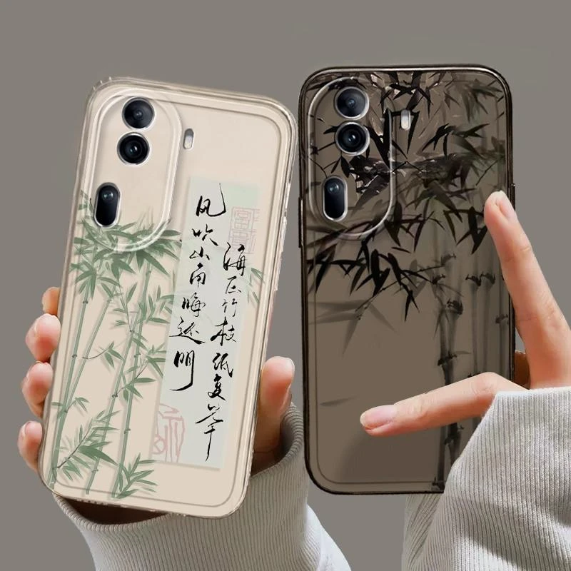oppoReno11国潮墨竹新款手机壳软防摔透明保护套网红款全包简约书