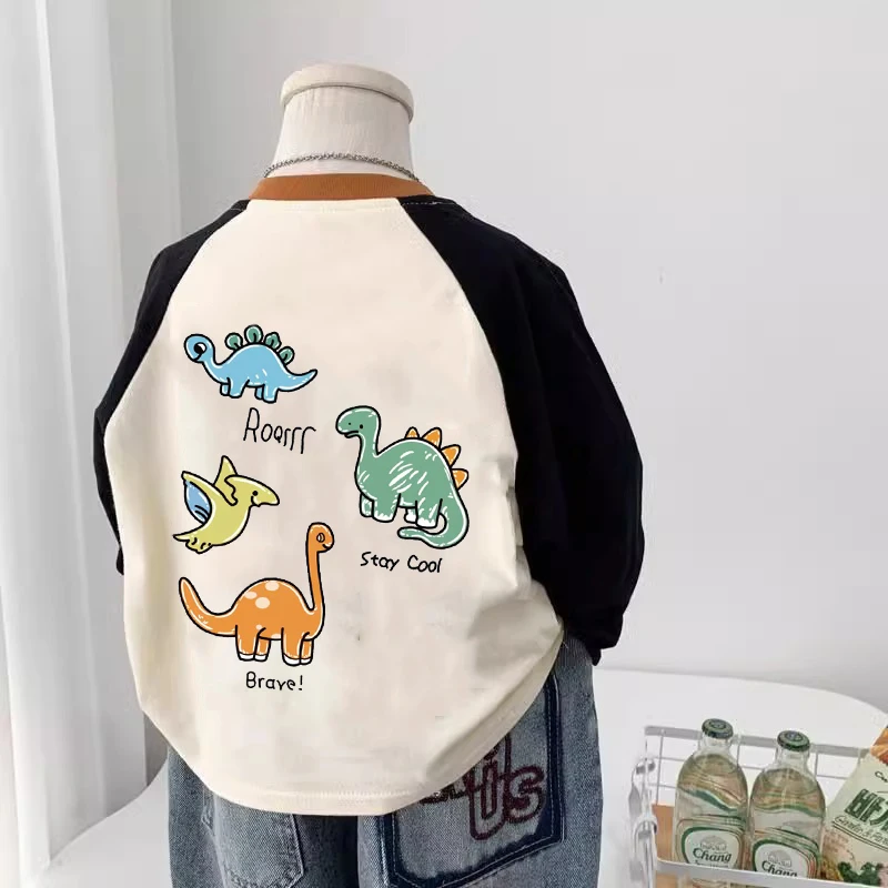 男女童卡通印花儿童休闲插肩袖长袖打底衫T恤2025春秋百搭上衣潮