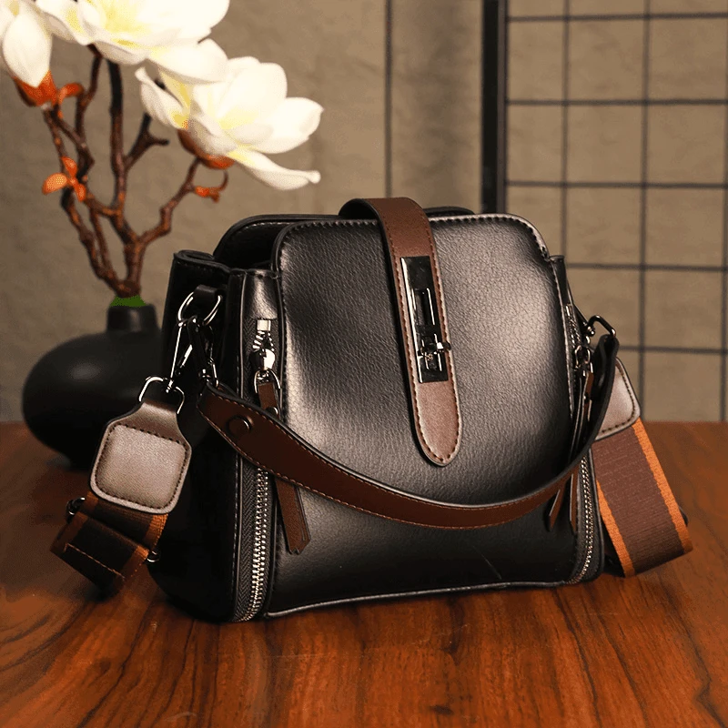 2024年新款纯皮时尚高级感撞色优雅小众大容量水桶包单肩包斜挎包