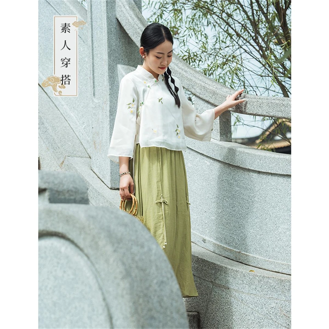 【雅韵东方】茵曼2025年秋季新款国风汉服流光风立领斜襟绣花衬衣