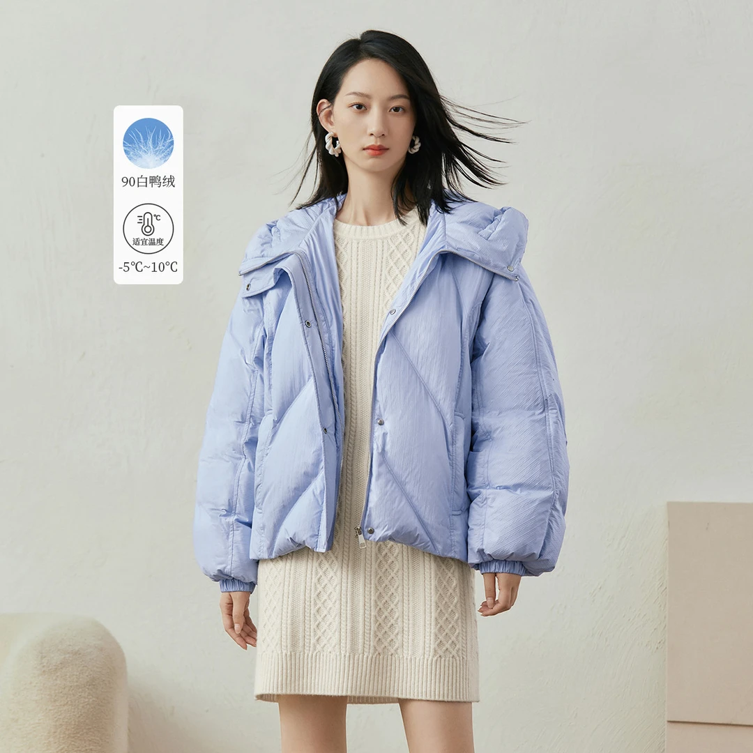 【好羽绒】茵曼2024冬季连帽宽松羽绒服时尚百搭保暖90鸭绒外套女