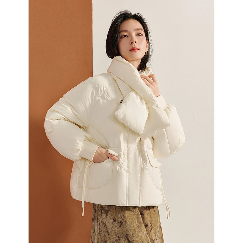 【雅韵东方】茵曼2025年冬季可拆卸围巾羽绒服女装高充绒量加厚外套