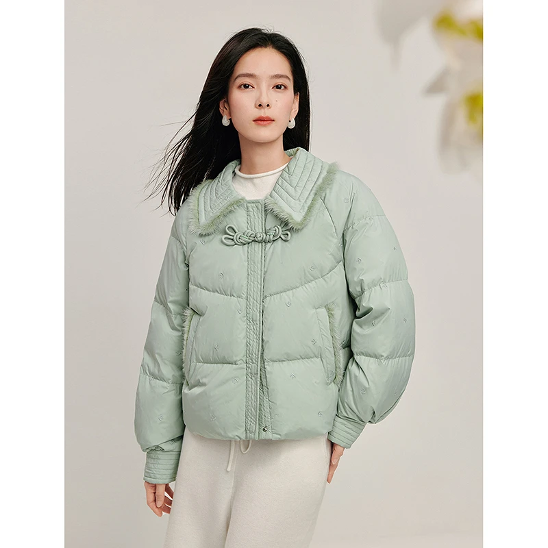 【雅韵东方】茵曼2025年秋季毛边翻领女冬时尚鸭绒保暖羽绒服短外套