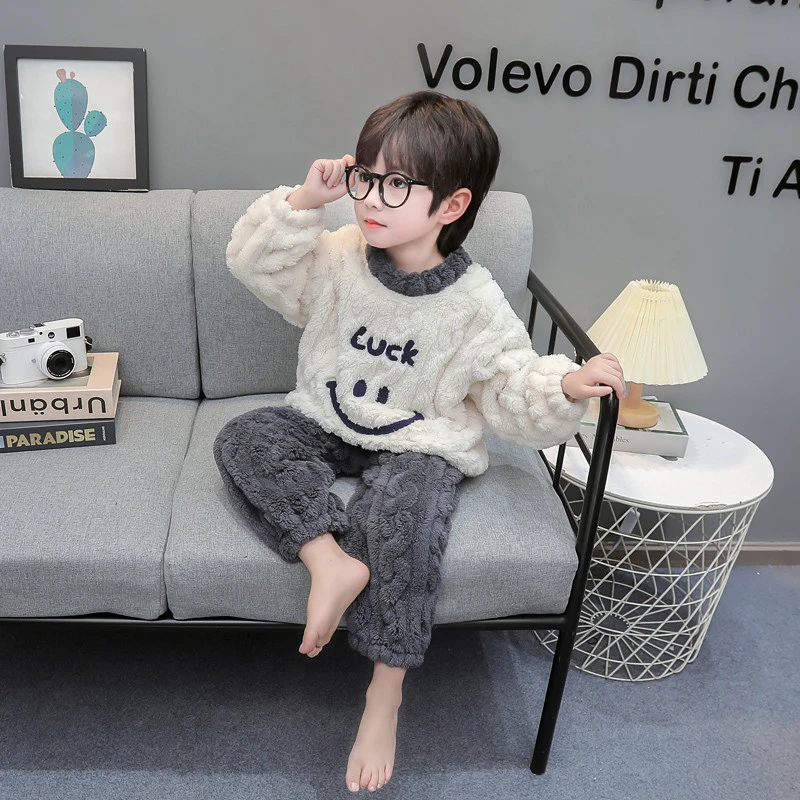 男童睡衣秋冬季法兰绒加厚珊瑚绒2023新款儿童家居服套装宝宝男孩