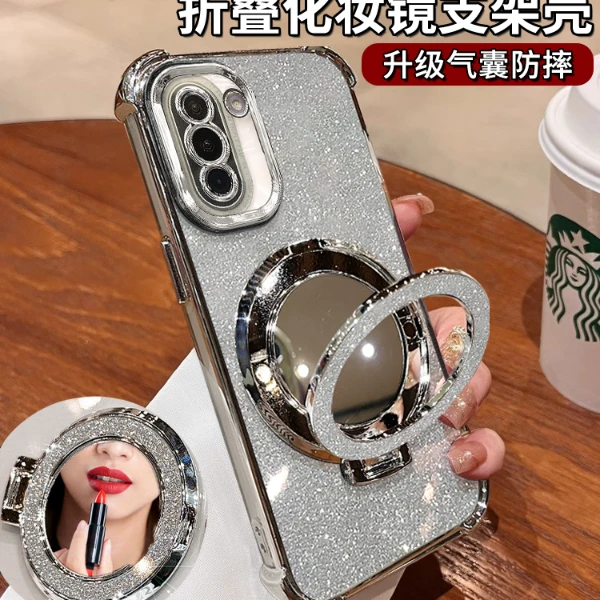 适用于华为nova10pro适用于四角防摔气囊闪粉横竖镜子支架防摔