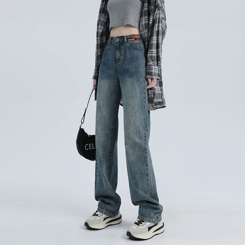 复古阔腿牛仔裤女春夏胖mm2025年新款高腰显瘦直筒宽松垂感拖地裤