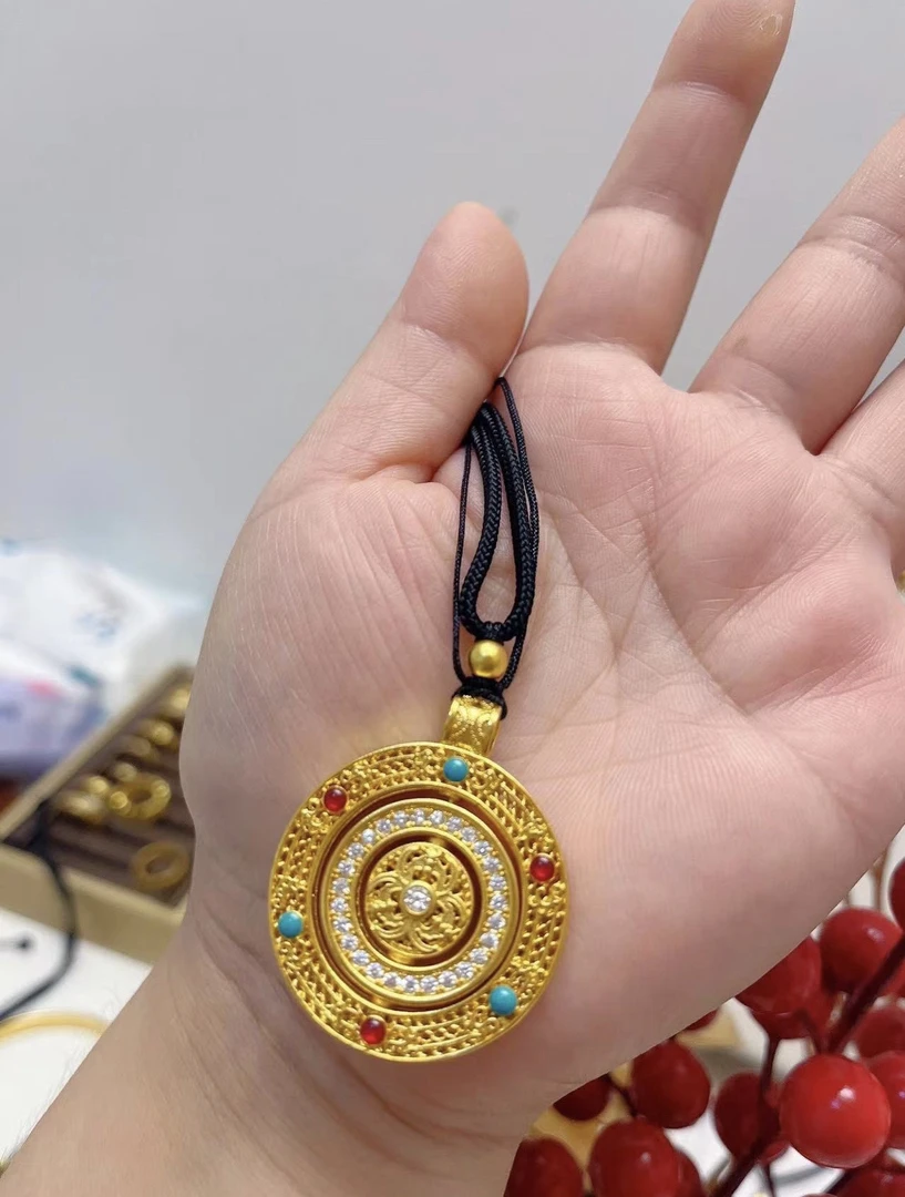 铜合金吊坠 铜合金 古法珐琅碎钻福字吊坠时来运转古法毛衣链