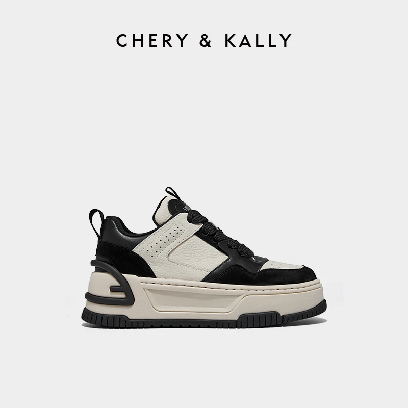 CHERY KALLY女士运动鞋真皮休闲板鞋潮鞋增高系带厚底963LD3383