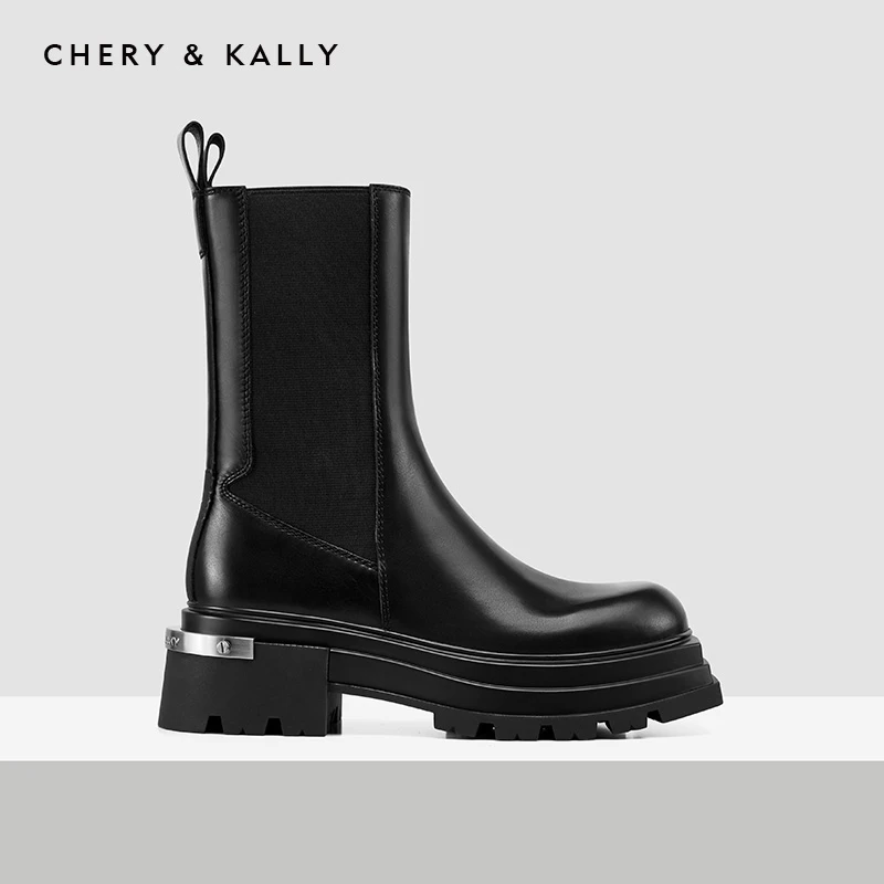 【吴宣仪同款】厚底中筒靴女秋季女士休闲切尔西女靴短靴9623PX427
