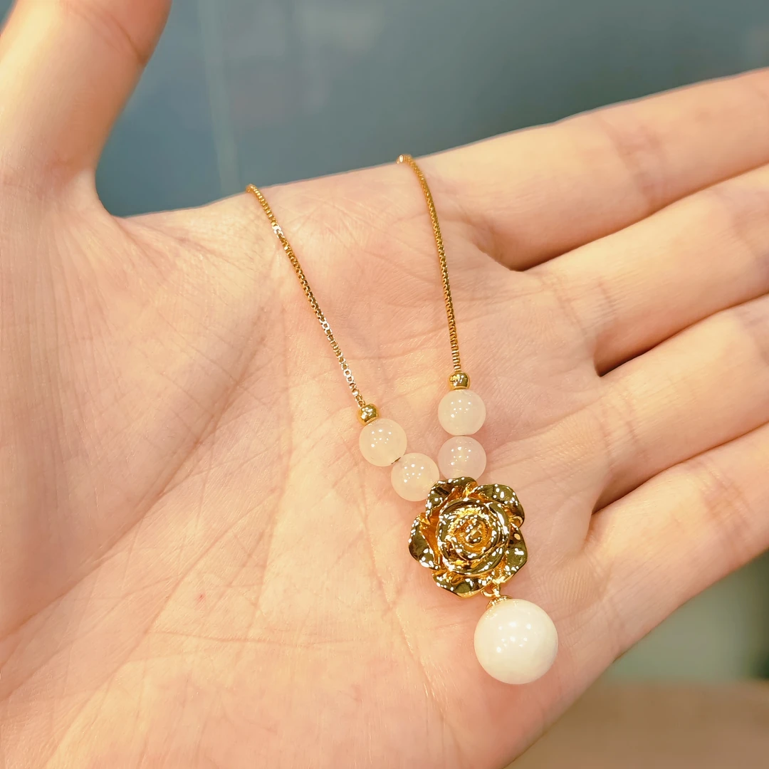 足金999金珠冰透玛瑙花开富贵吊坠@3803@