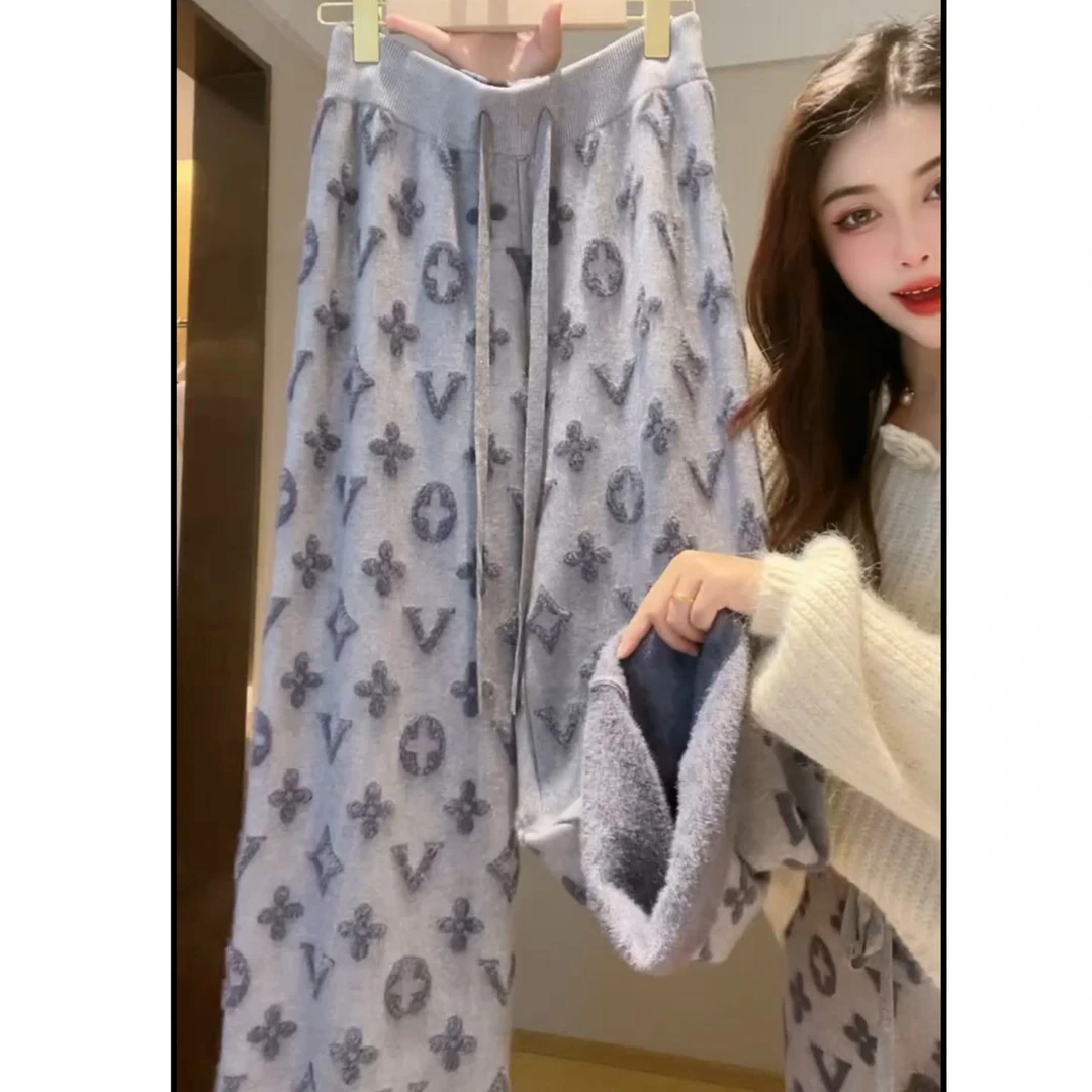 1063随性气质高腰加绒加厚直筒裤