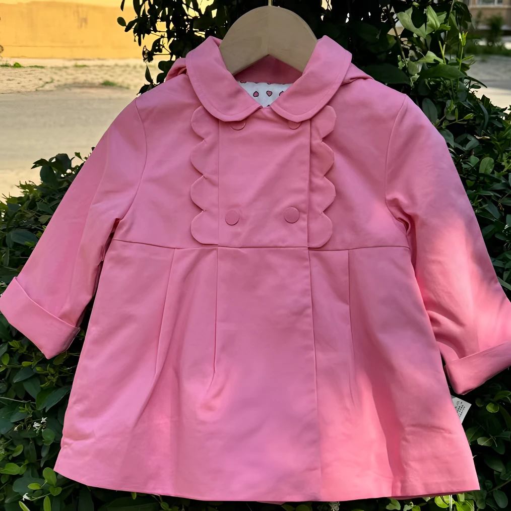 迈迈倍迪儿童女童小童女宝春秋季粉色洋气风衣中长款时尚翻领