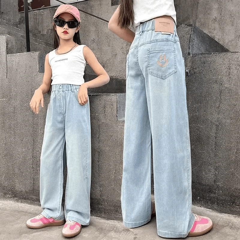 中大女童男童夏季薄款阔腿裤2024新款儿童天丝牛仔阔腿裤显瘦洋气