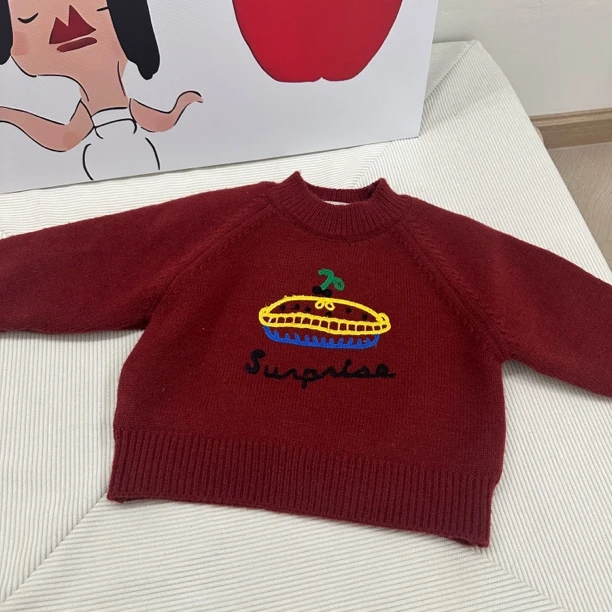 Q420-韩系儿童圆领汉堡加绒加厚毛衣