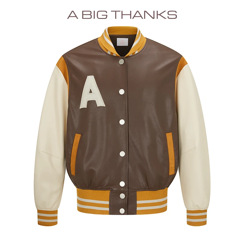 A BIG THANKS 复古撞色棒球服皮衣 ABT2022011