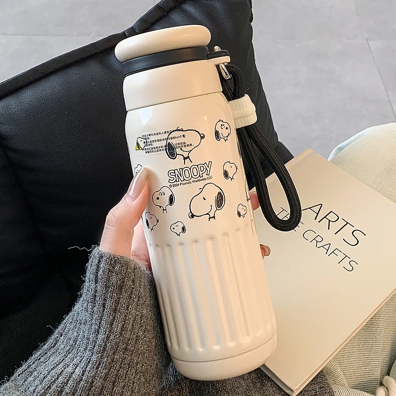 史努比保温杯女生带吸管双饮水杯新款大容量便携学生正品316杯子