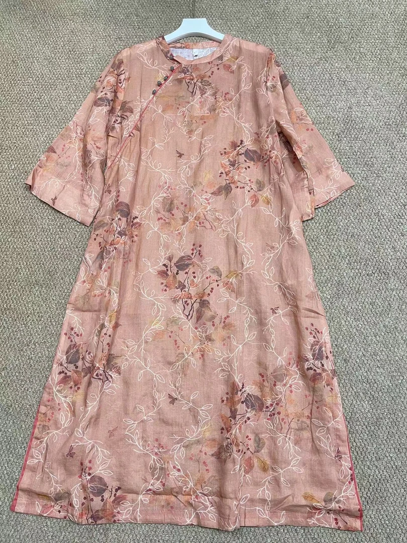 美心原创（半夏）原布刺绣圆领常服83003