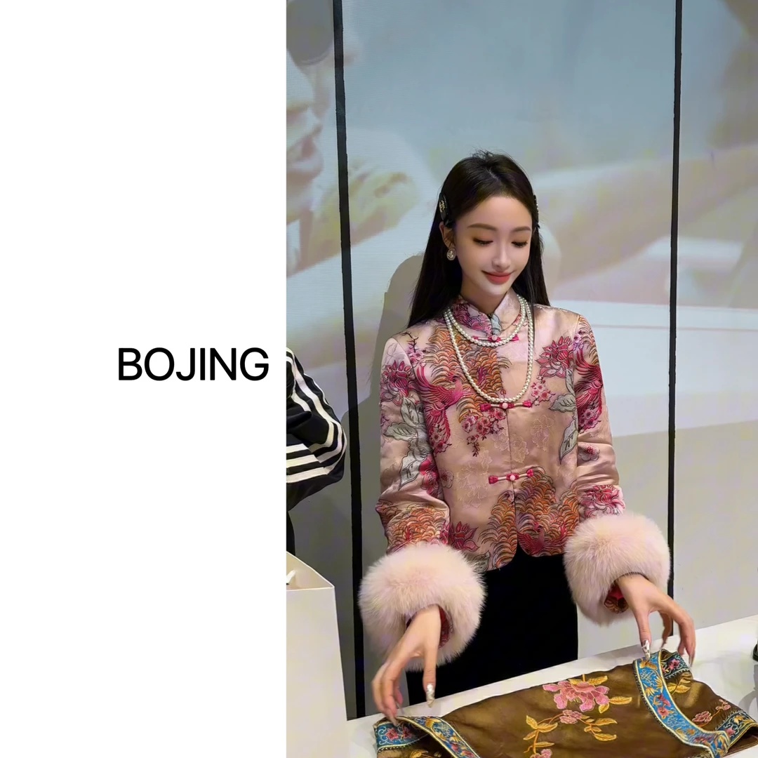 【百鸟朝凤】新中式人丝香云纱狐狸毛冬季保暖外套