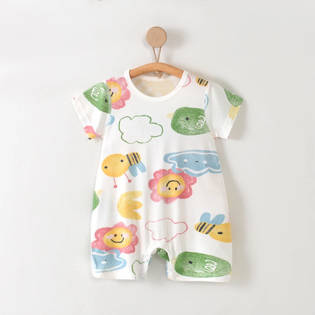 婴幼儿夏季莫代尔连体衣薄款短袖无骨新款分体爬服哈衣