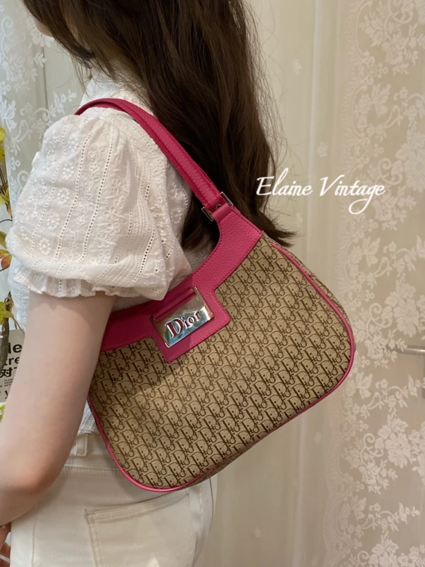 95新 DIOR/迪奥 老花拼色大logo腋下单肩包