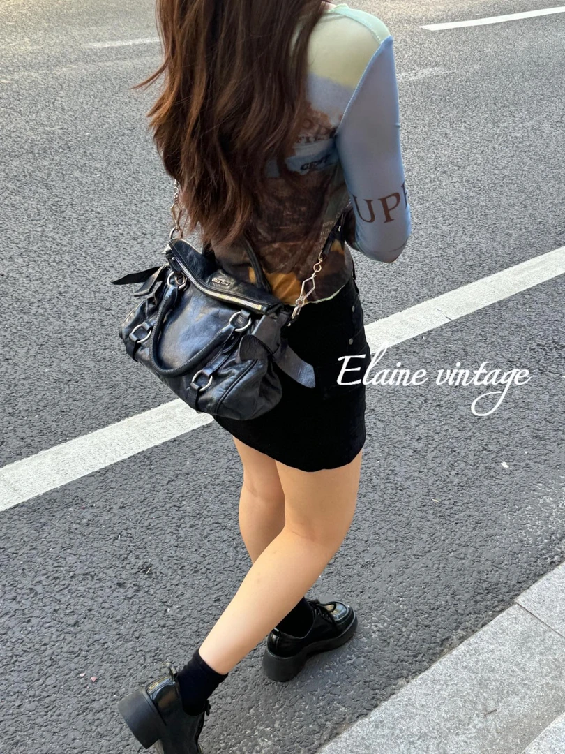 95新 MIU MIU/缪缪 深蓝色百搭简约机车包
