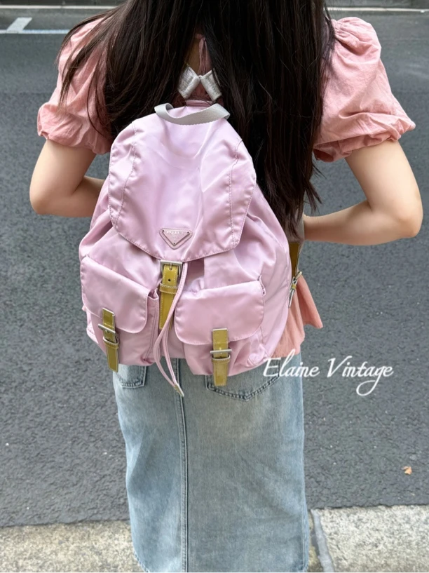95新 Prada/普拉达 Prada粉紫色双肩包时尚休闲少女