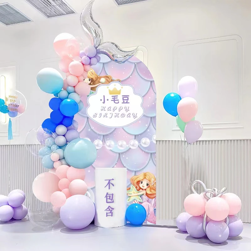 【3-6岁女孩】女宝宝生日场景布置女孩美人鱼主题气球派对背景墙