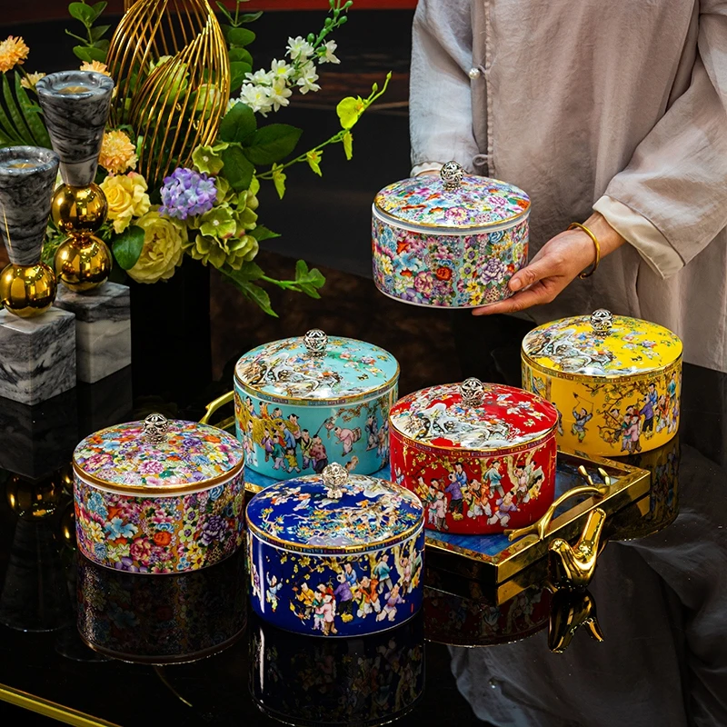 景德镇陶瓷器珐琅彩茶叶罐子家用防潮糖果盒带盖密封大罐口储物罐
