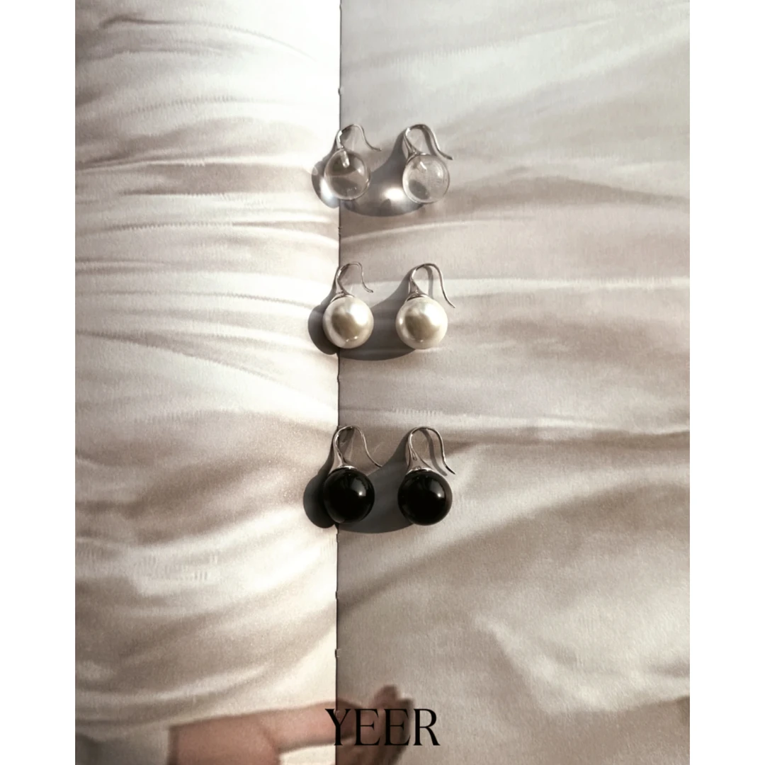 925银耳饰 YEER 法式白水晶黑瑙瑙灯泡耳环白贝珠耳坠 高级感百搭