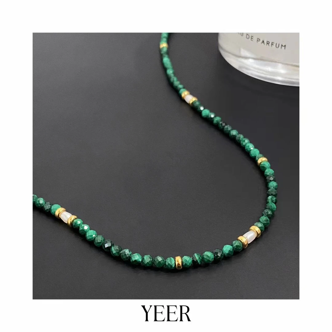 链子925银 YEER 小众时髦复古孔雀绿小米珠串珠项链 高级叠戴百搭