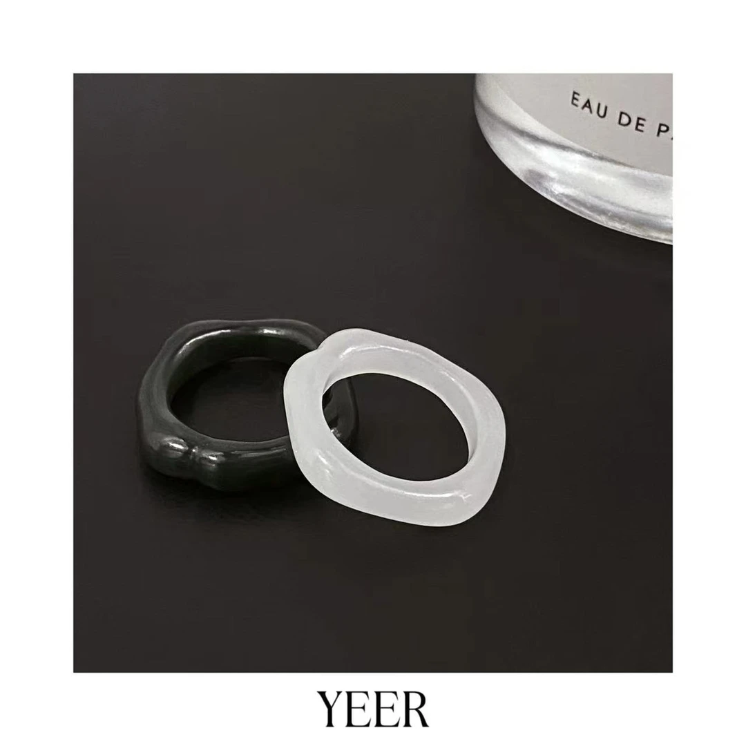 非金属仿水晶戒指 YEER 小众设计‘冰清墨绿’不规则戒指高级感百搭