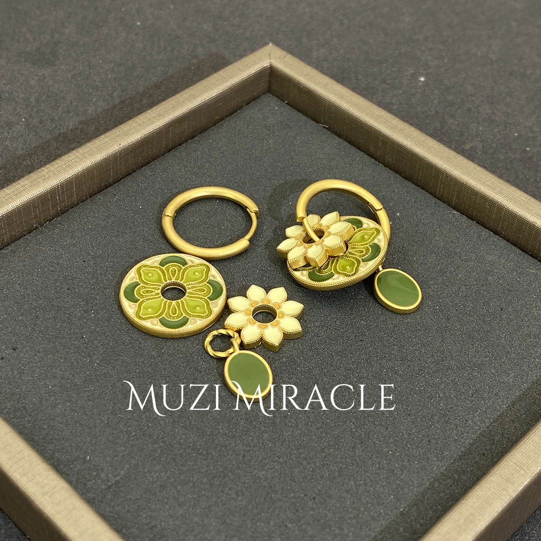 铜合金耳饰 MZM新中式一款多戴珐琅滴釉花朵耳环国潮风耳钉6808