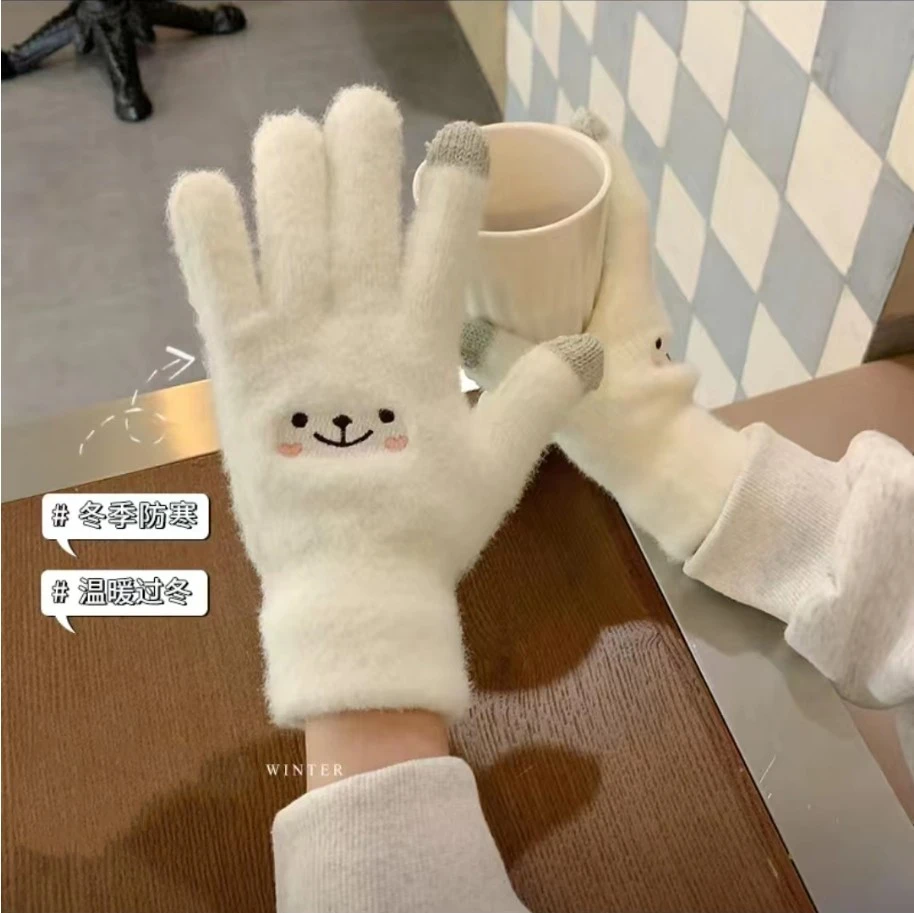 棉手套冬季冬天女加绒加厚骑车五指可触屏玩手机防寒保暖学生韩版