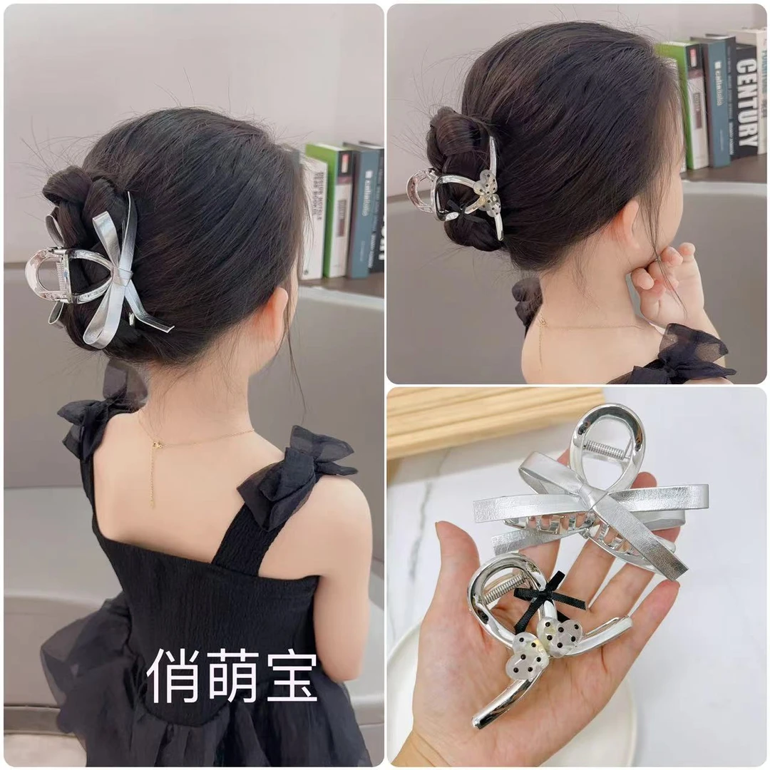 儿童银色爱心百搭抓夹甜美发夹后脑勺夹子时尚发卡气质