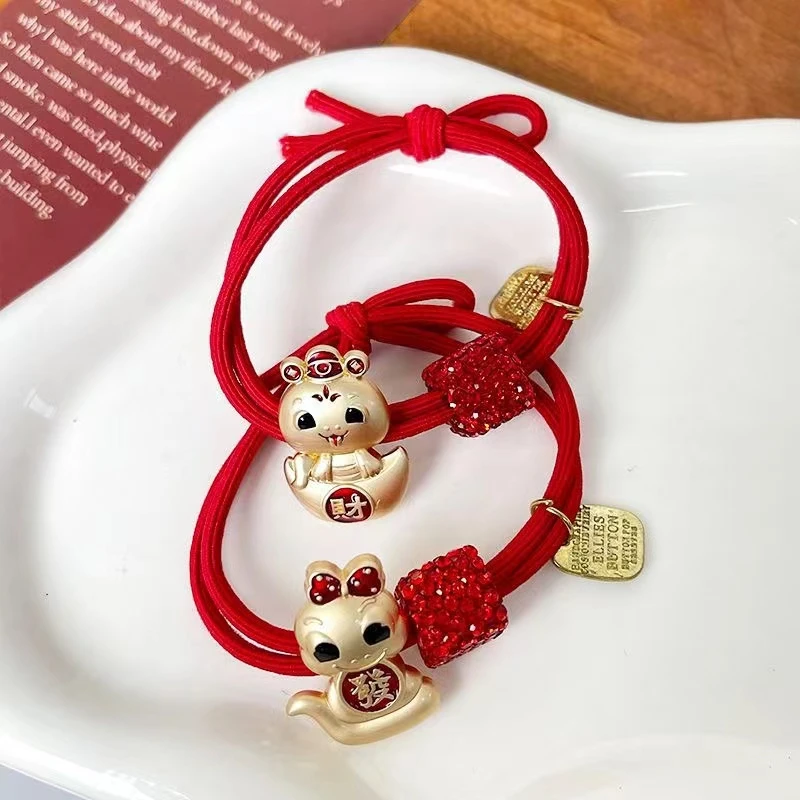 蛇年龙年兔年生肖高级感红色新年发圈高弹力橡皮筋头绳