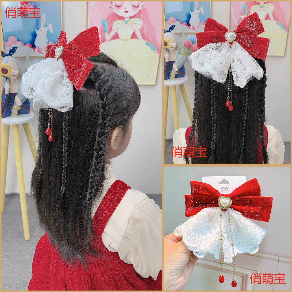 蝴蝶结流苏发夹可爱公主风发夹儿童发饰大蝴蝶发卡