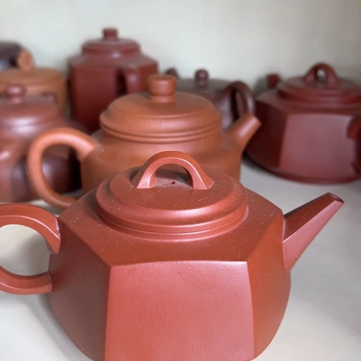 紫砂茶壶朱泥六方德中260c c