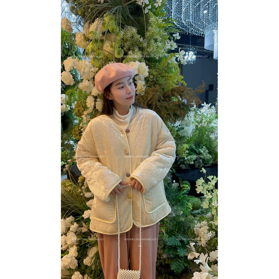 【如意令】HL冬新中式圆领国风加绒加厚金钻绒宽松短款棉服外套