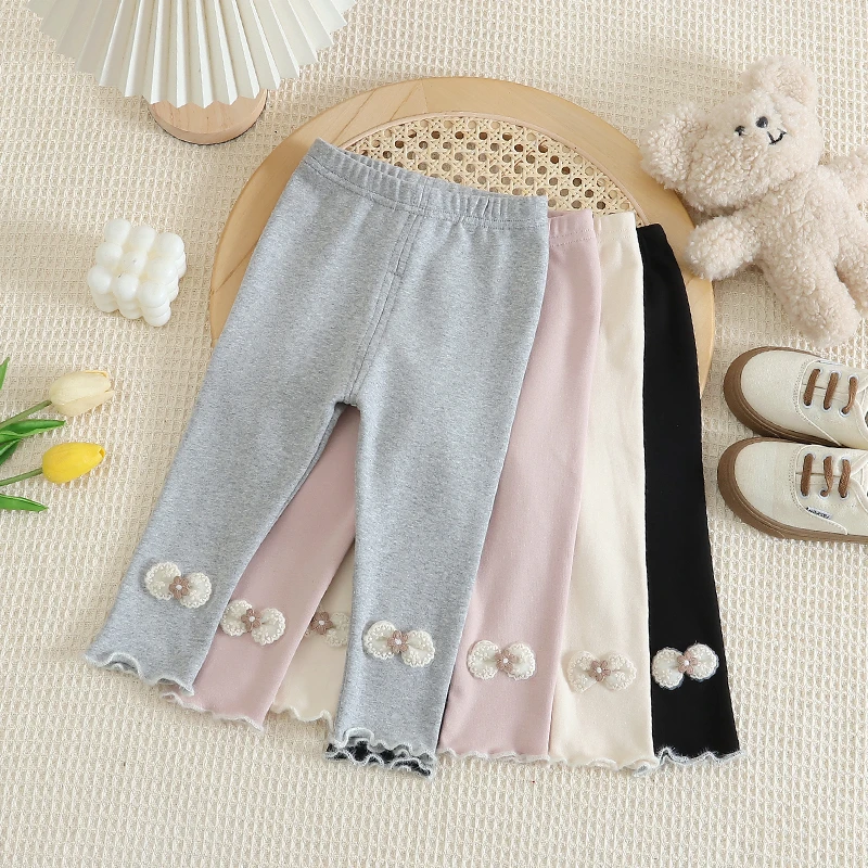 女童打底裤2024新款蝴蝶结儿童修身长裤洋气宝宝韩版休闲外穿裤子
